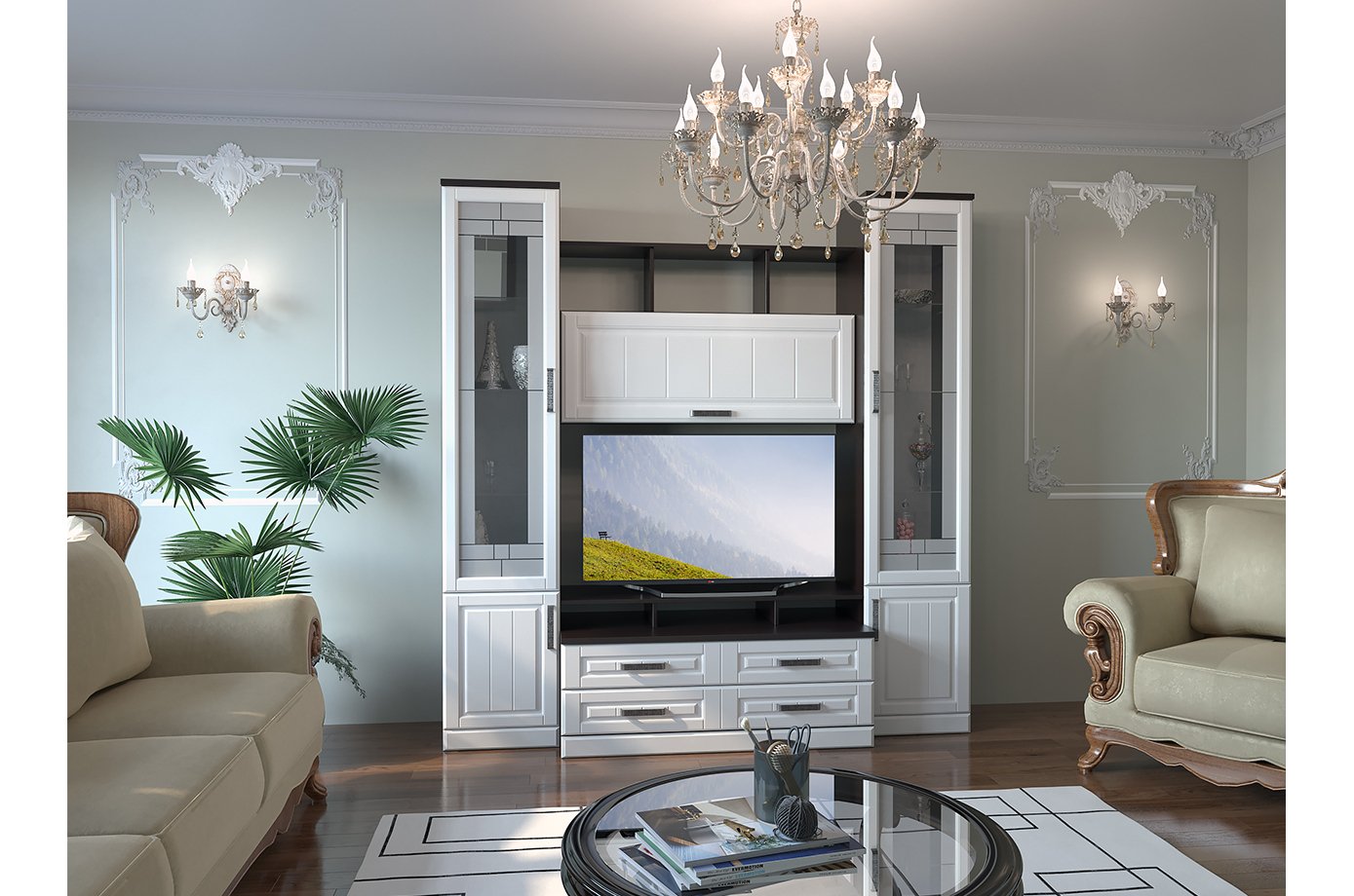 Модульная гостиная Рейна венге / белое дерево