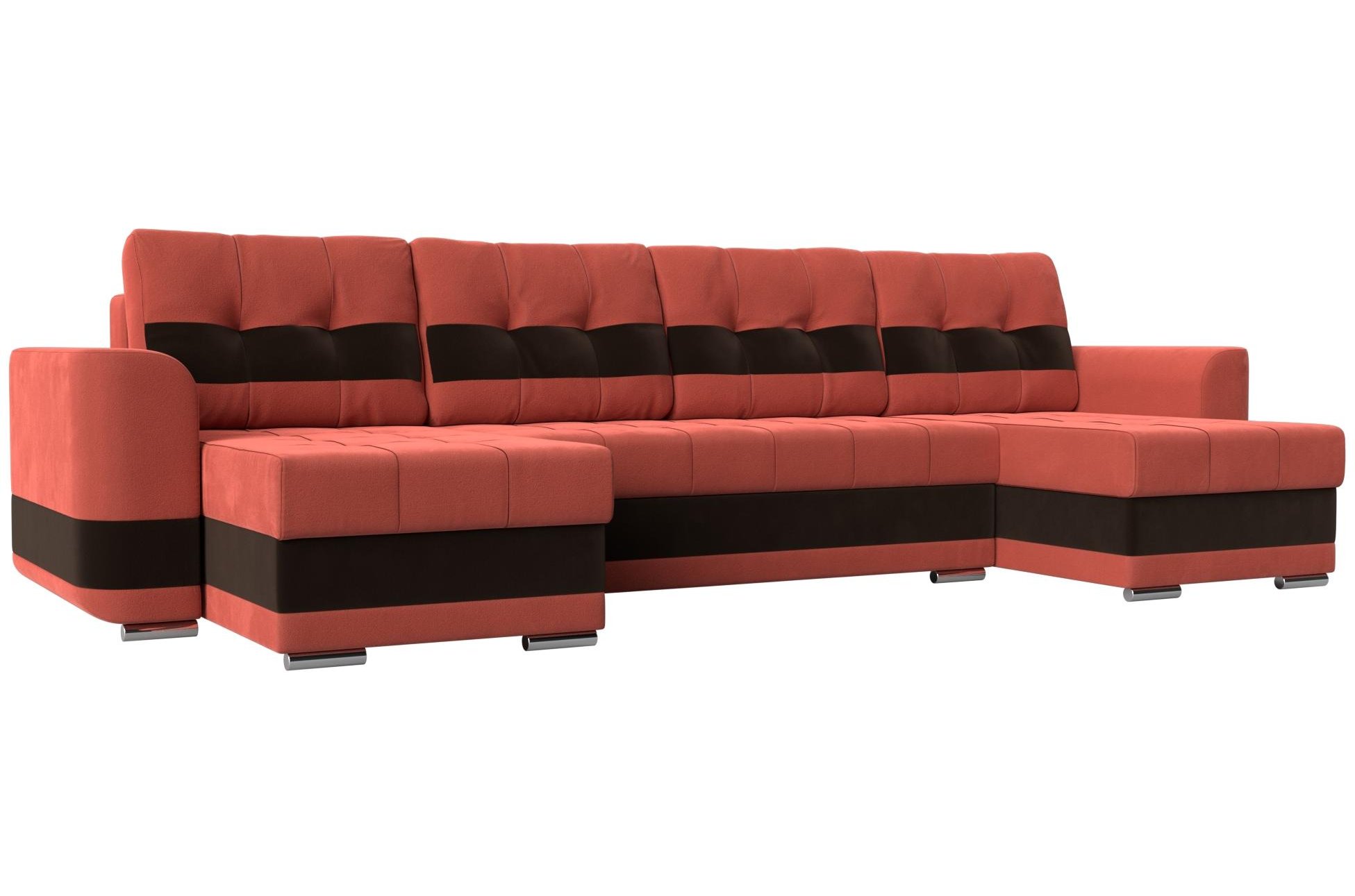 Диван Честер коралловый / коричневый микровельвет