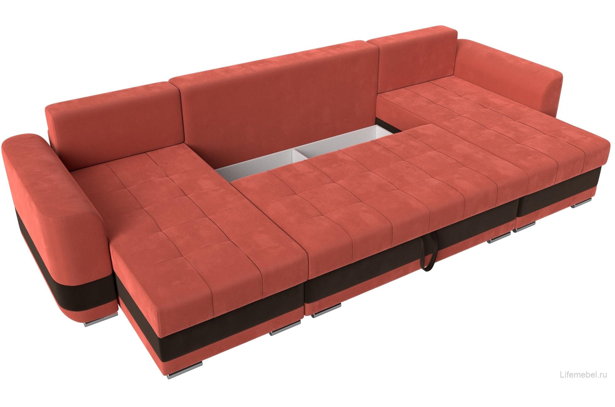 Диван Честер коралловый / коричневый микровельвет