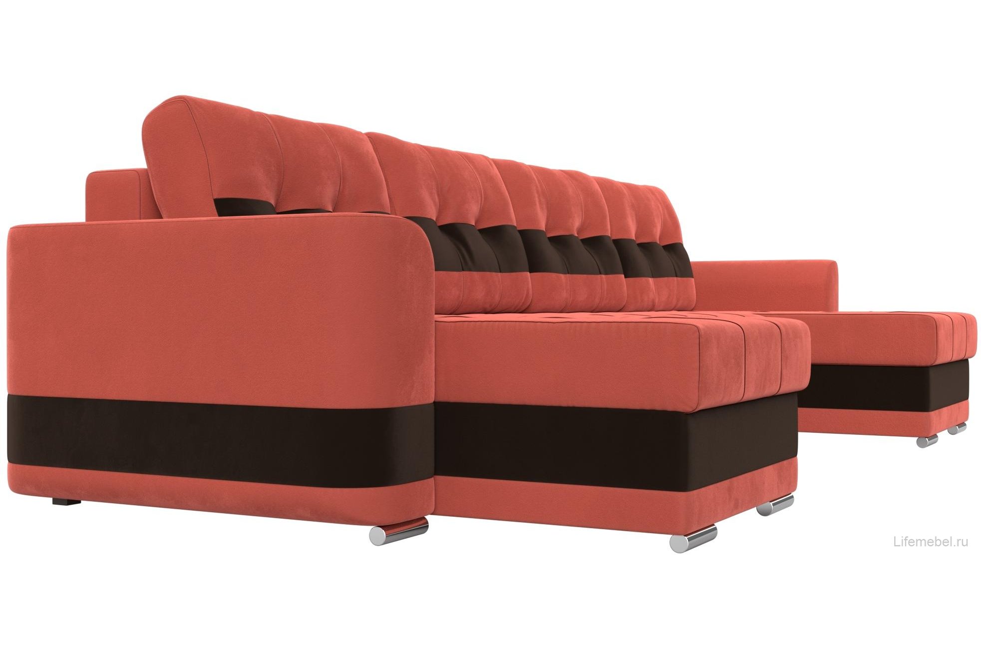 Диван Честер коралловый / коричневый микровельвет