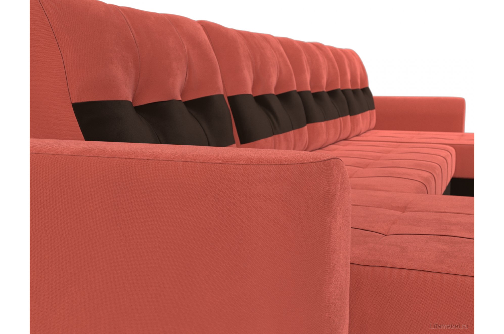 Диван Честер коралловый / коричневый микровельвет
