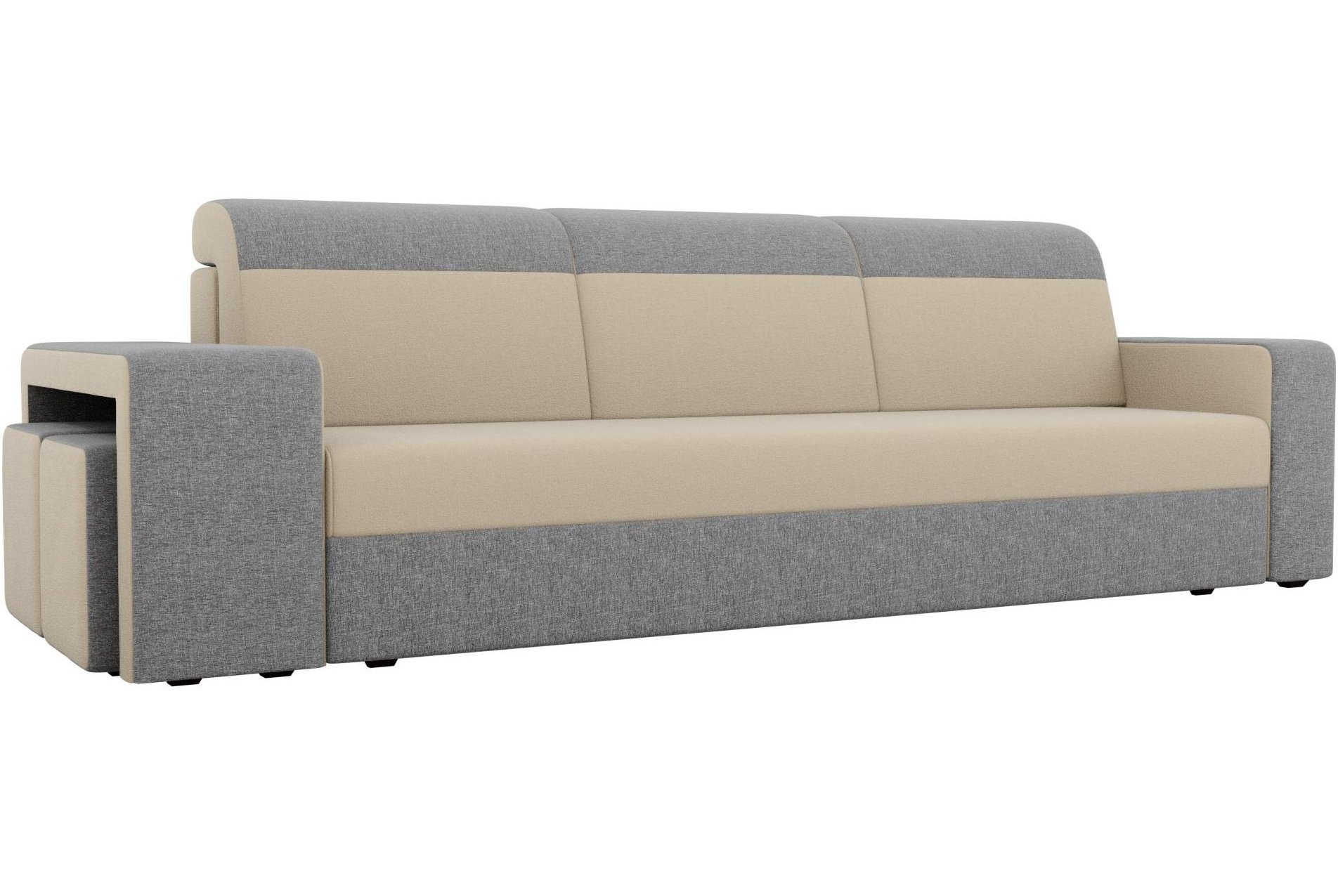 Диван Мустанг прямой с двумя пуфами рогожка бежевый / серый