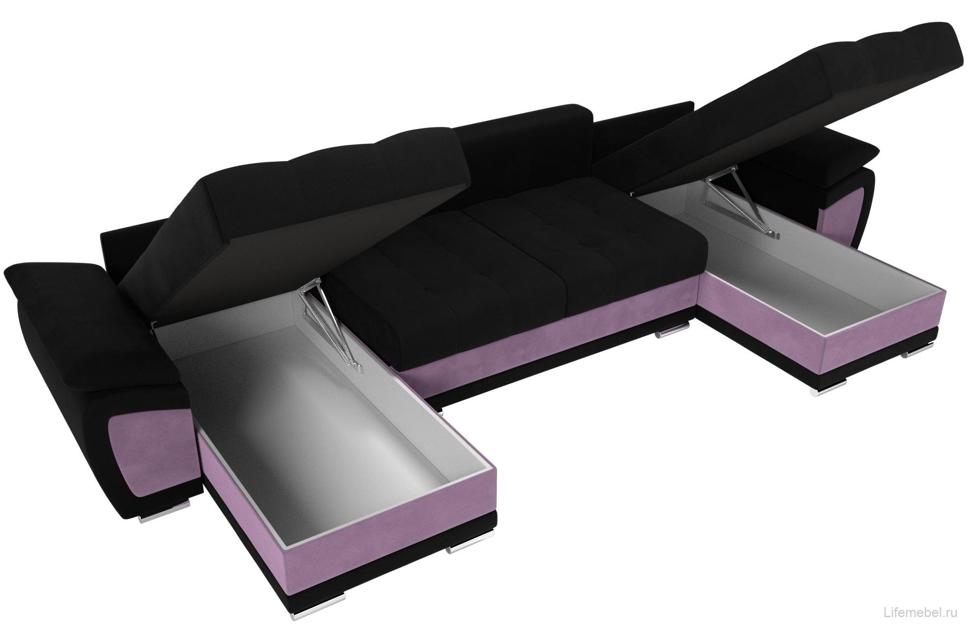 Диван Нэстор черный / сиреневый микровельвет