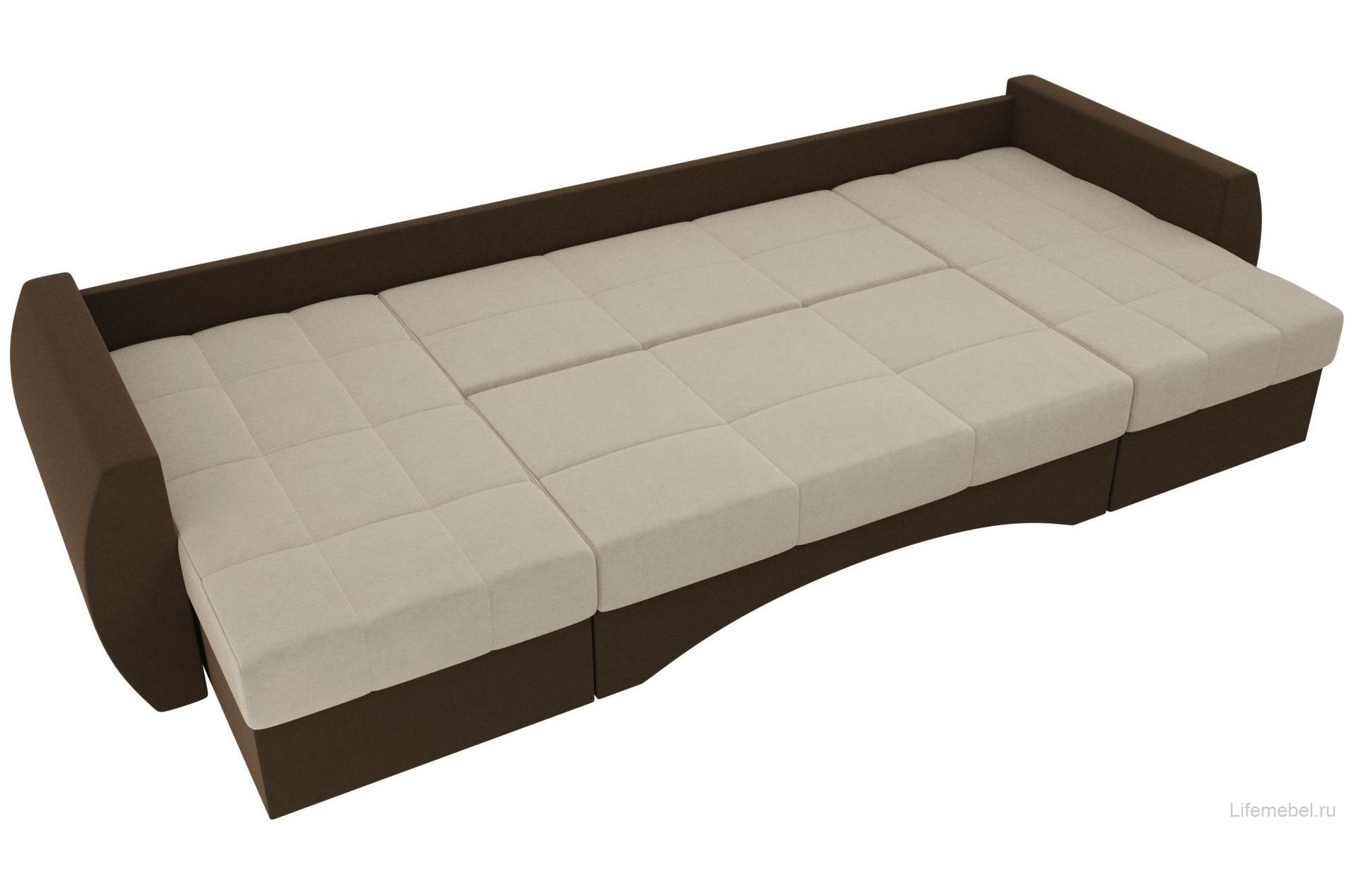 Диван Сатурн микровельвет бежевый / коричневый П-образный