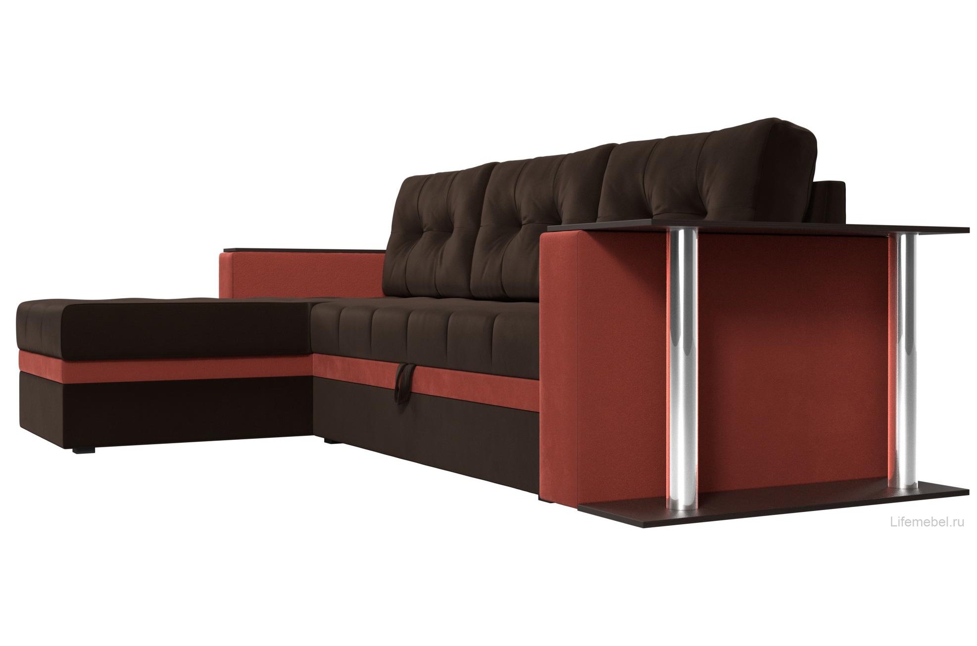 Диван угловой Атланта М левый коричневый / коралловый микровельвет