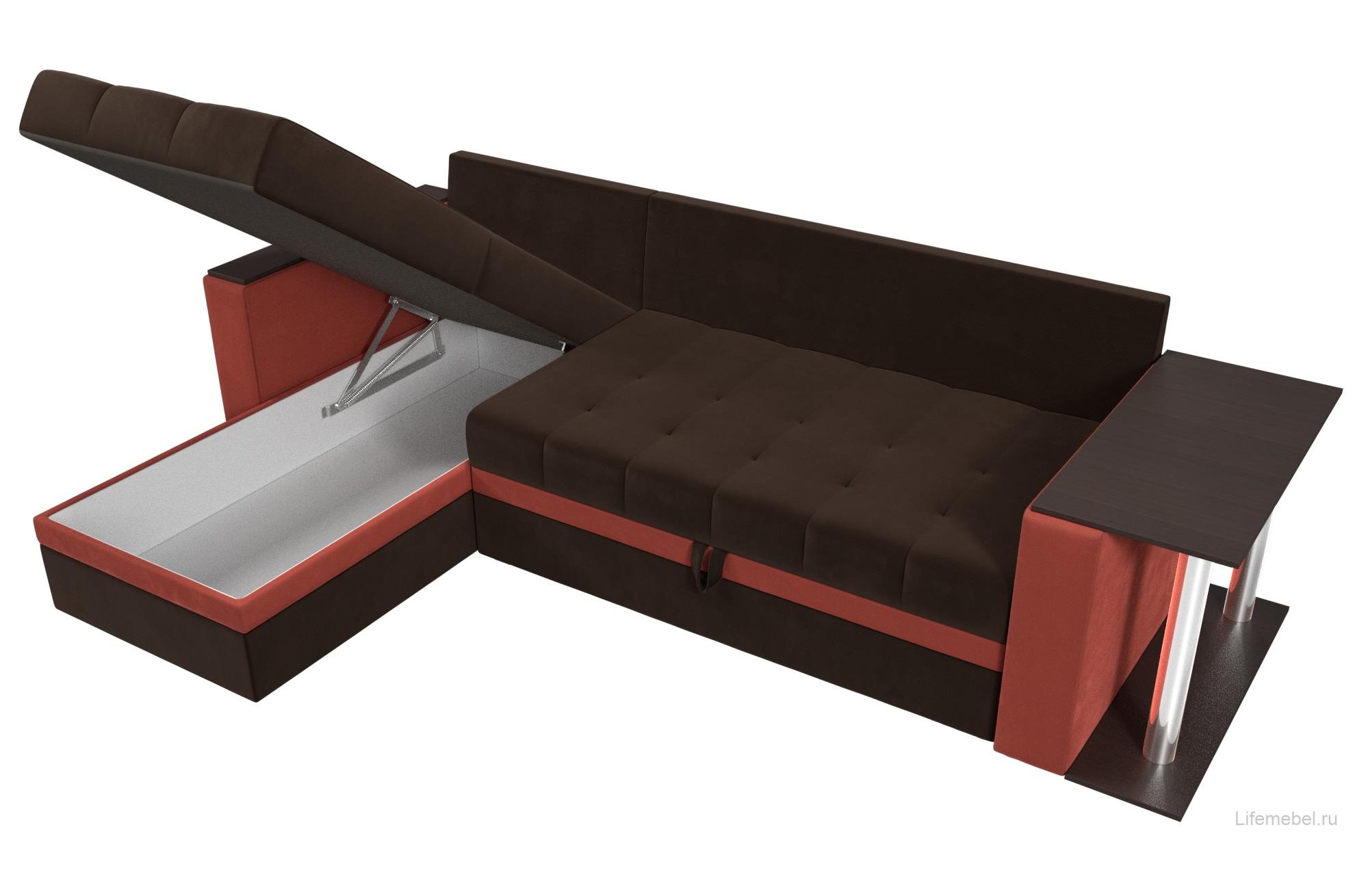 Диван угловой Атланта М левый коричневый / коралловый микровельвет