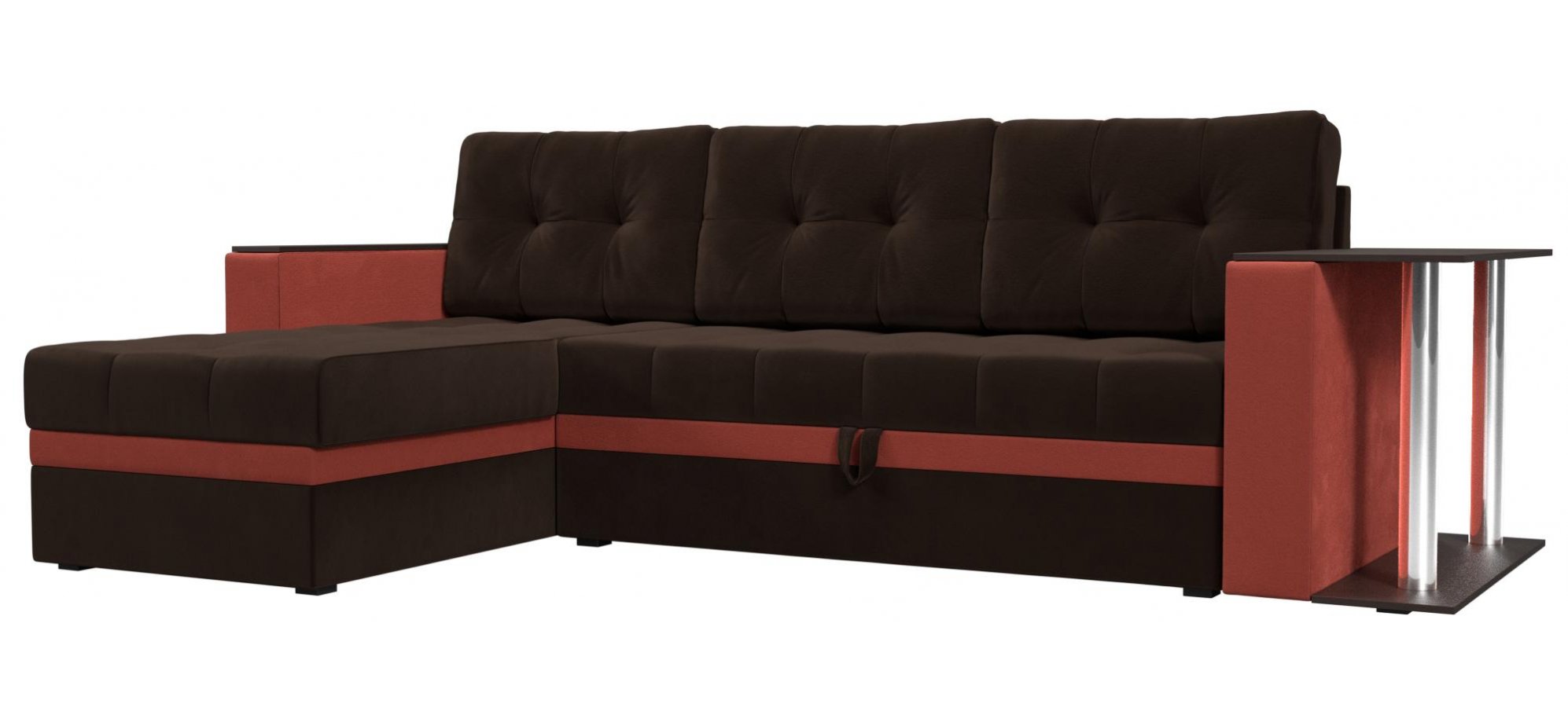 Диван угловой Атланта М левый коричневый / коралловый микровельвет
