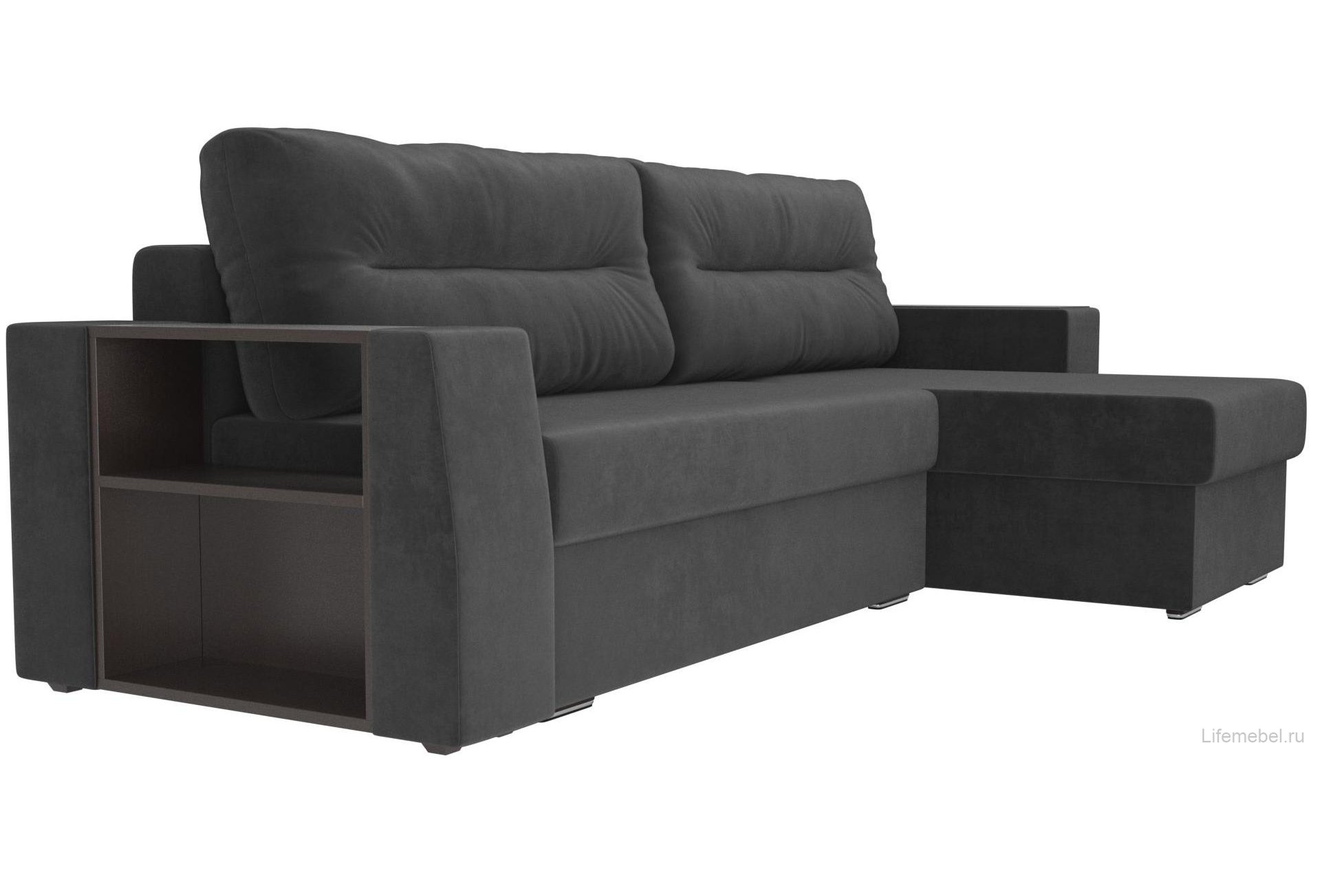 Диван угловой Эридан правый серый велюр