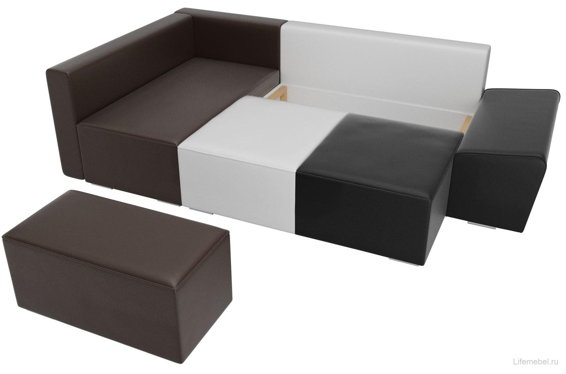 Диван угловой Хьюго левый черная / белая / коричневая экокожа