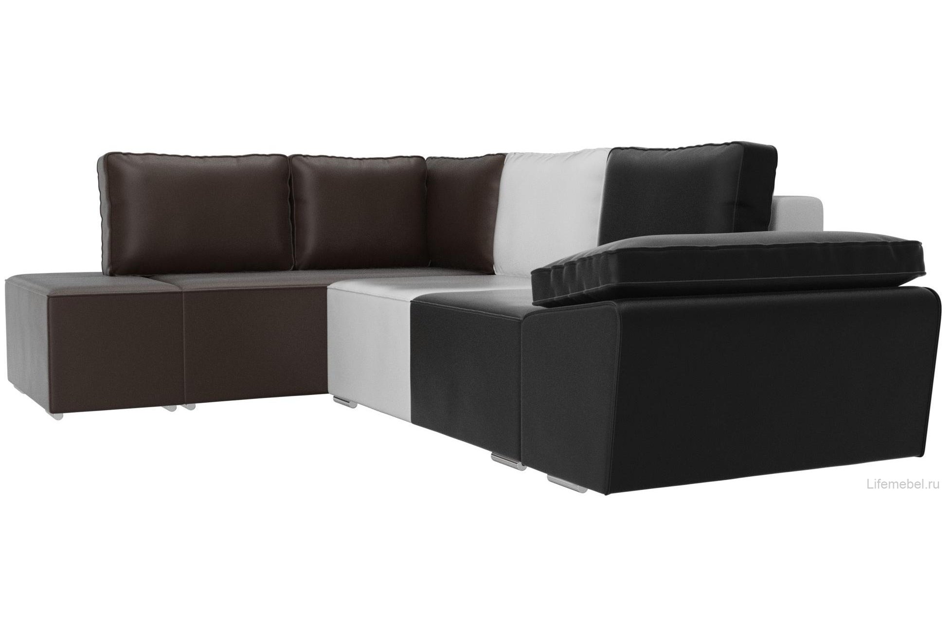 Диван угловой Хьюго левый черная / белая / коричневая экокожа