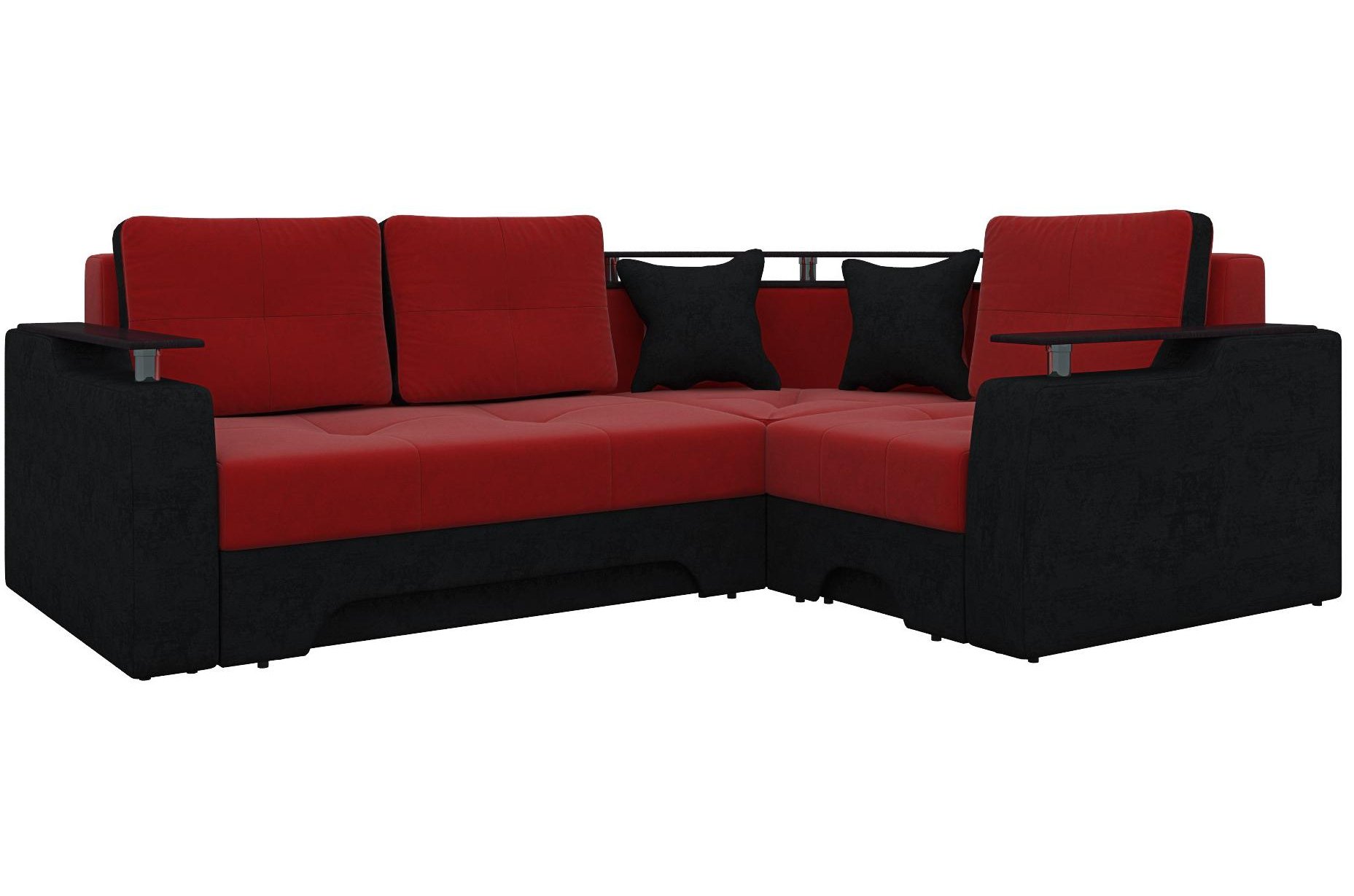 Диван угловой Комфорт микровельвет красный / черный (09/12) правый