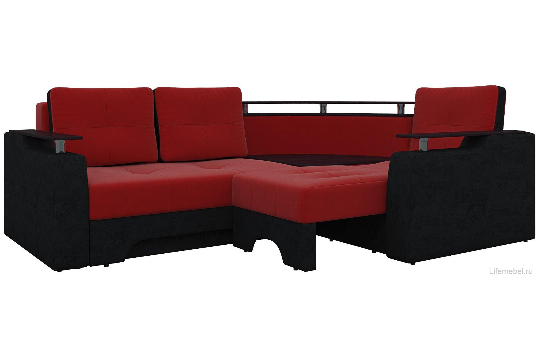 Диван угловой Комфорт микровельвет красный / черный (09/12) правый
