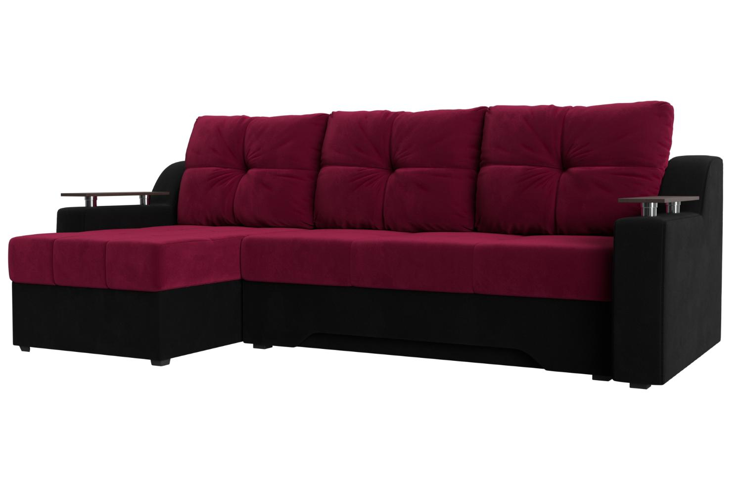 Диван угловой Сенатор НПБ микровельвет красный / черный левый