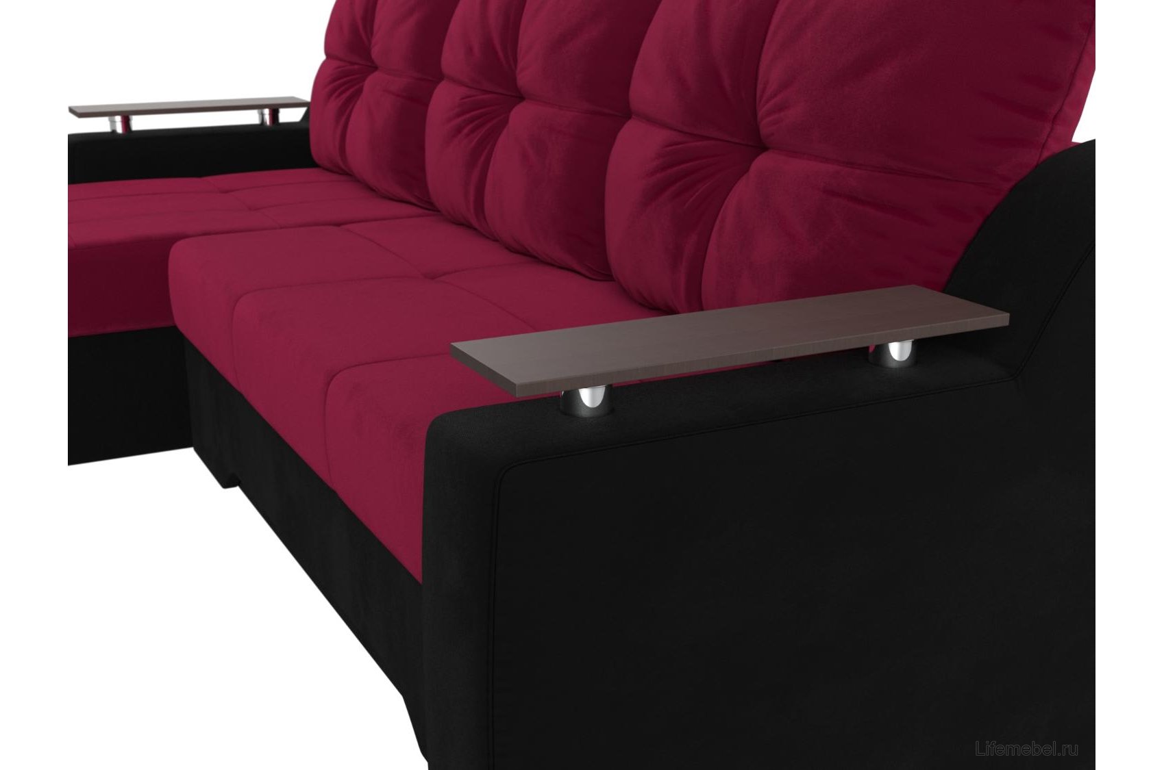 Диван угловой Сенатор НПБ микровельвет красный / черный левый