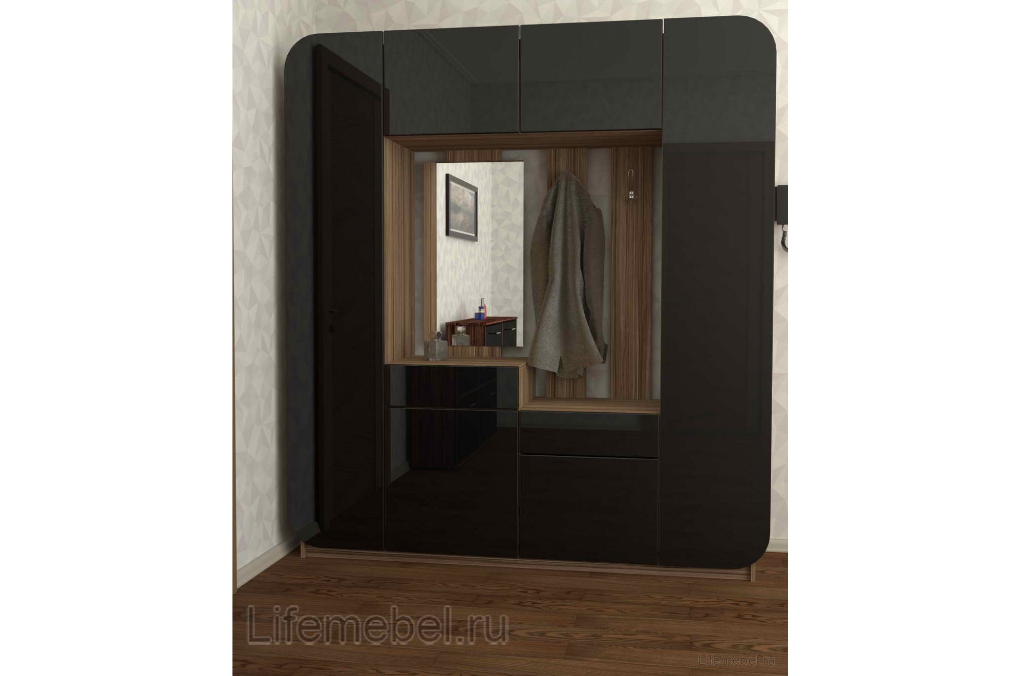 Прихожая Мебелеф 5 ясень шимо темный / черный