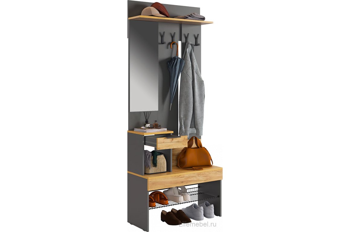 Модульная прихожая Баско К11 графит / дуб крафт золотой комплектация 11