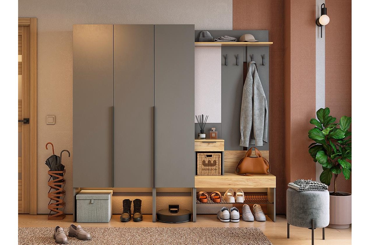 Модульная прихожая Баско К11 графит / дуб крафт золотой комплектация 11