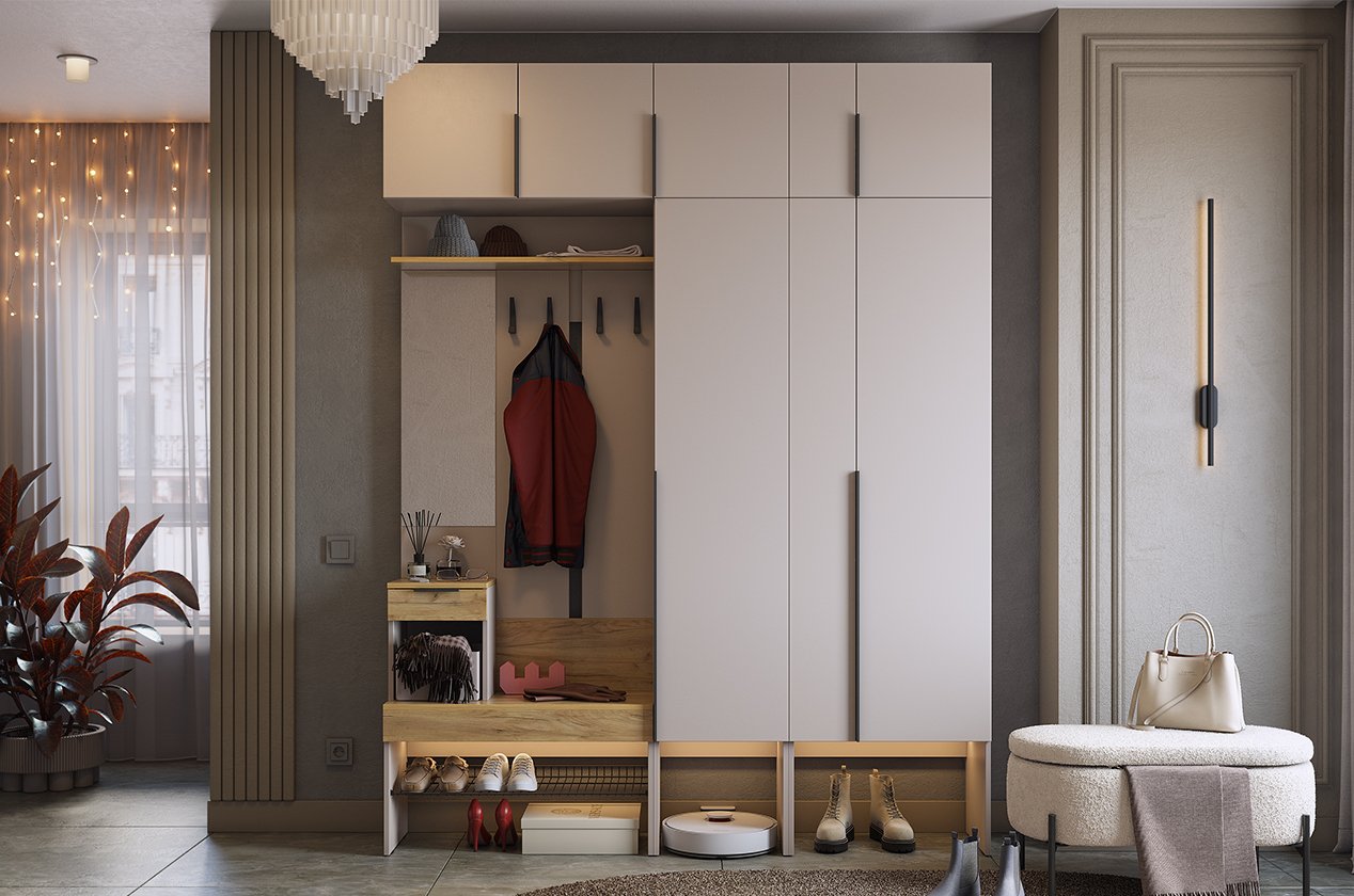 Модульная прихожая Баско К9 кашемир / дуб крафт золотой комплектация 9