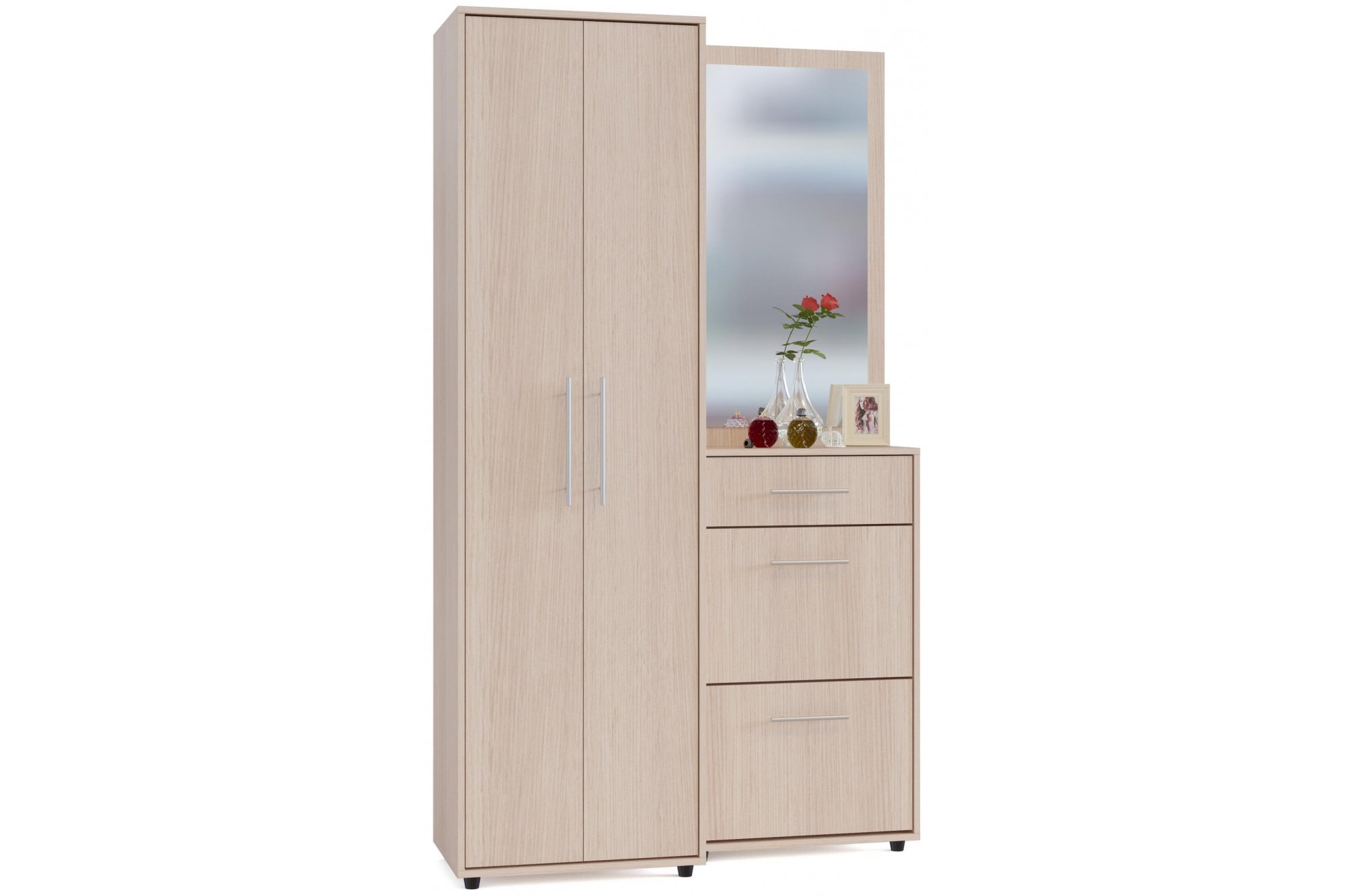 Модульная прихожая ШО-1 + ПЗ-3 + ТП-2 беленый дуб комплектация 6