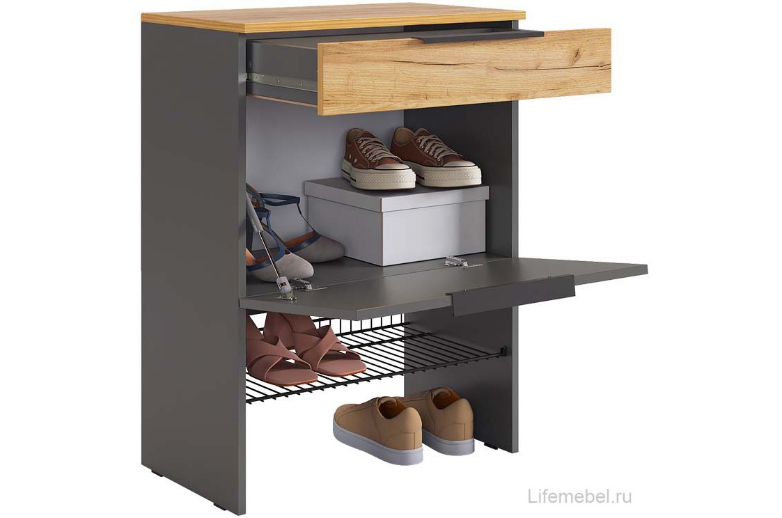 Обувница Баско графит / дуб крафт золотой