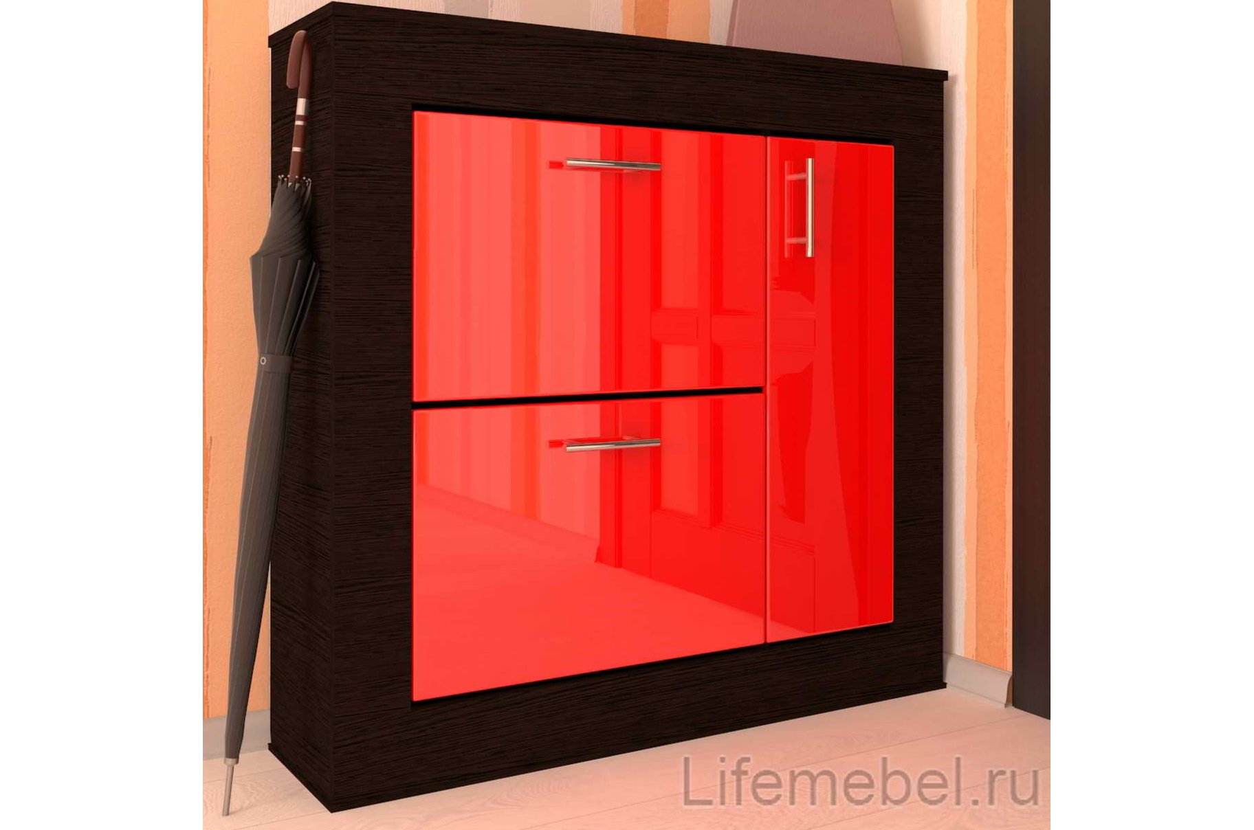 Обувница Мебелеф 21 венге / красный глянец