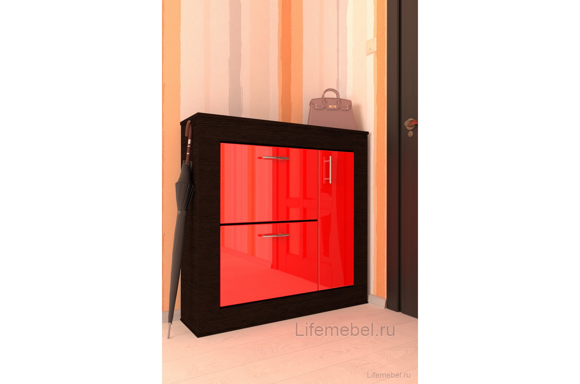 Обувница Мебелеф 21 венге / красный глянец