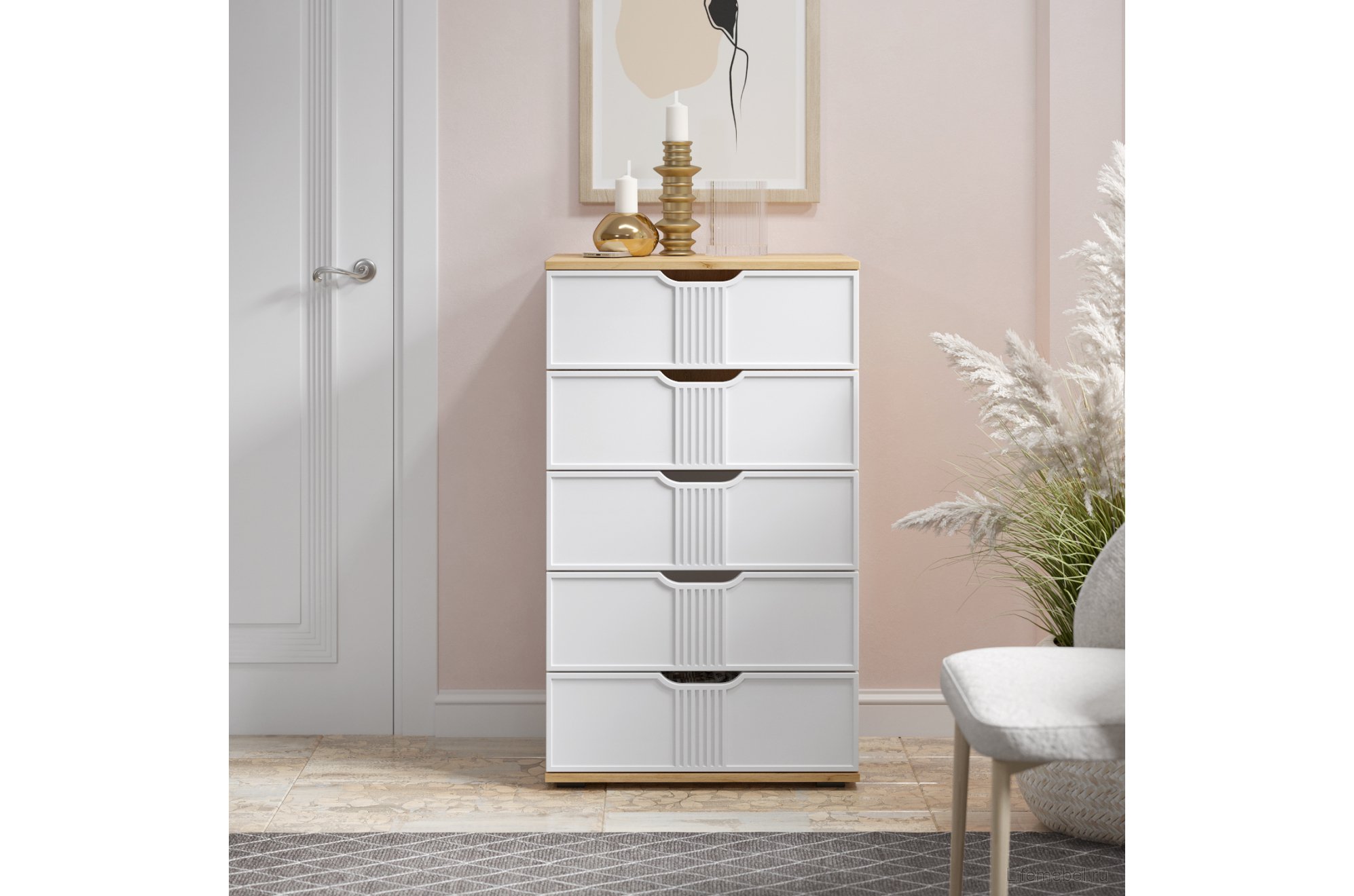 Комод Эмилия ЭЛ-18 дуб крафт золотой / меренга