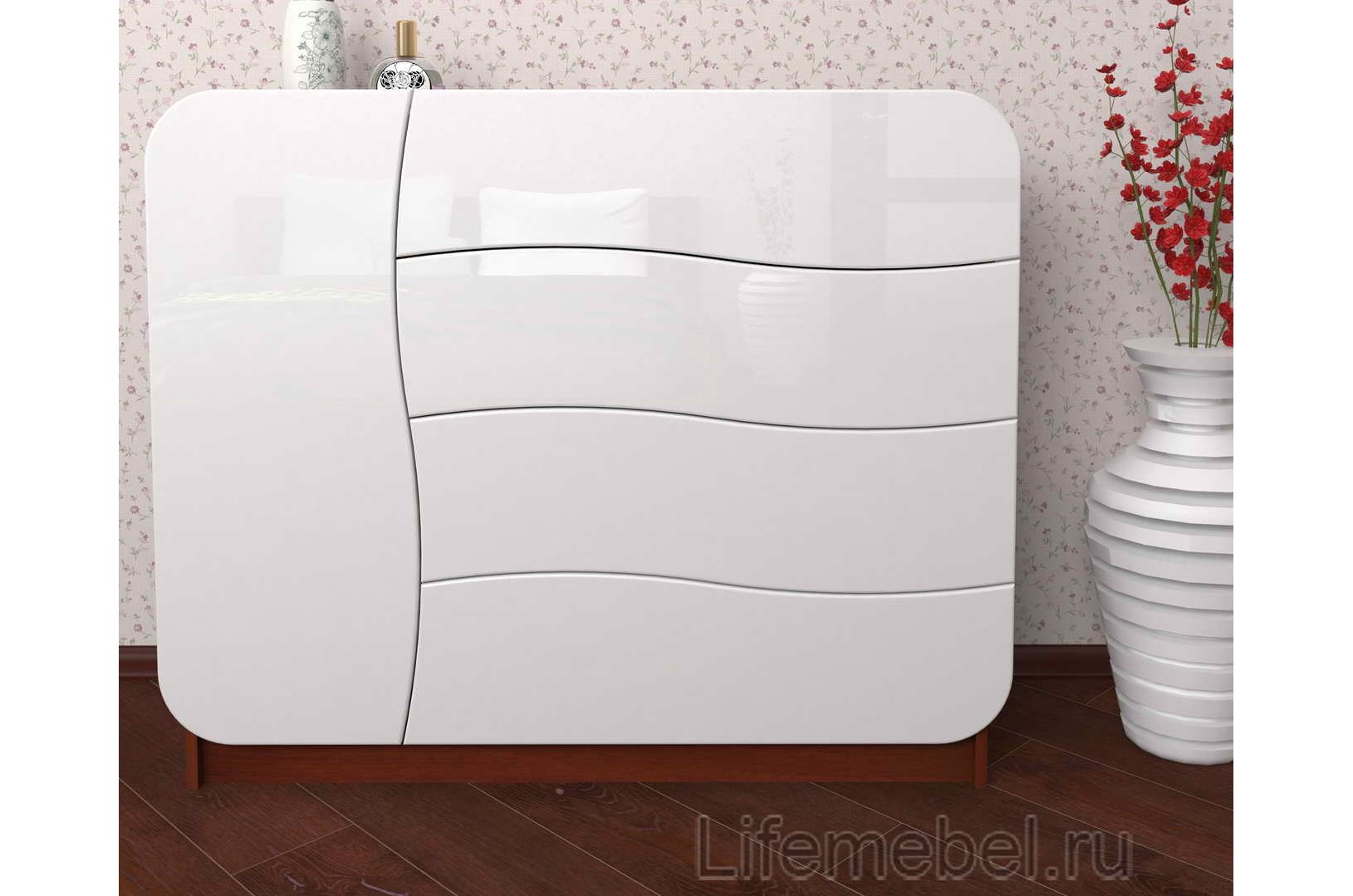 Комод Мебелеф - 32 левый итальянский орех / белоснежный глянец