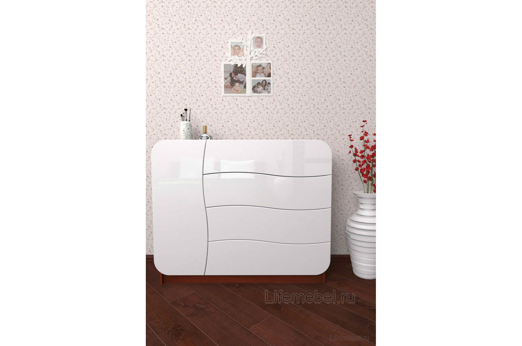 Комод Мебелеф - 32 левый итальянский орех / белоснежный глянец