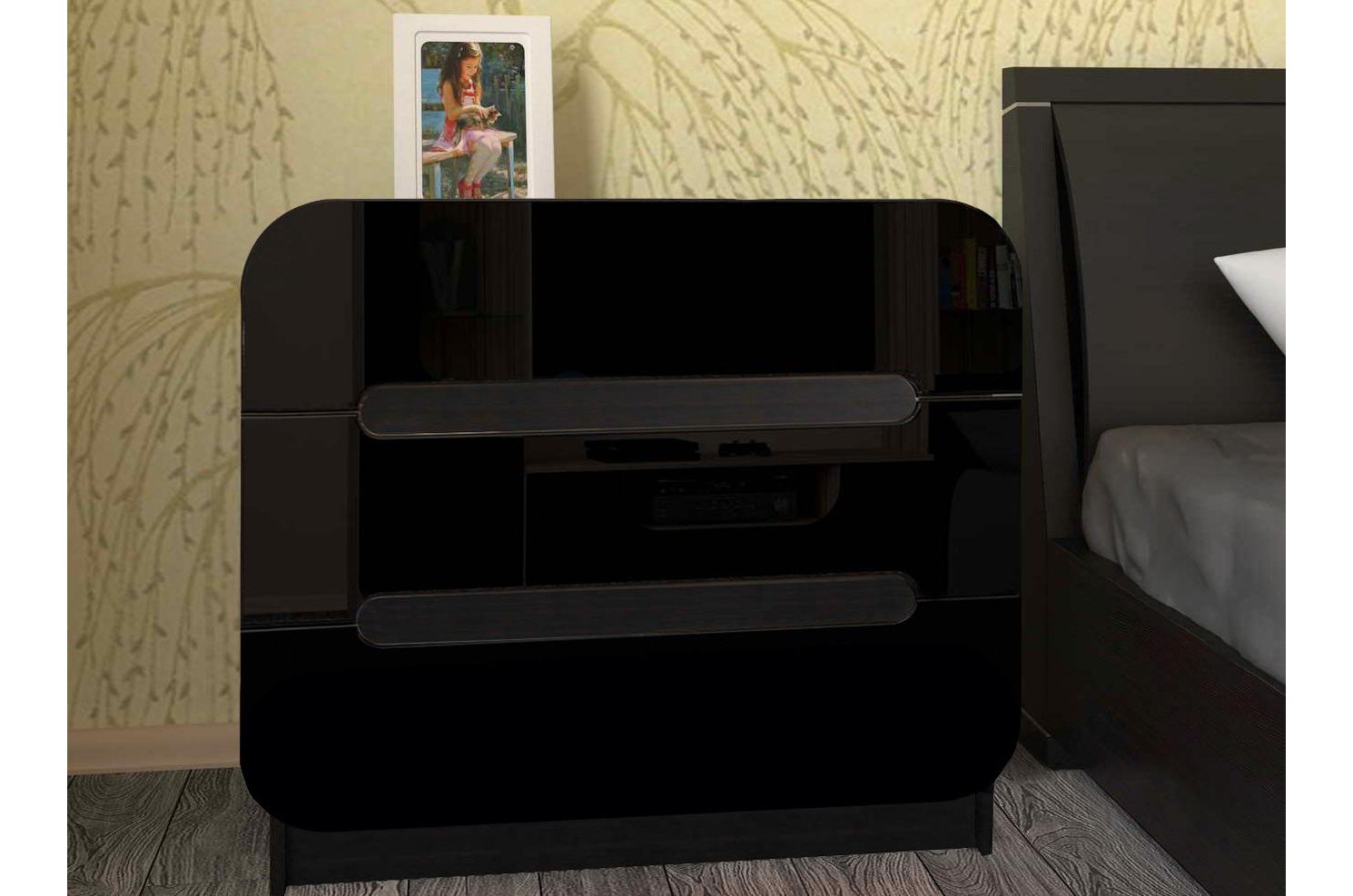 Комод Мебелеф - 40 венге / черный глянец