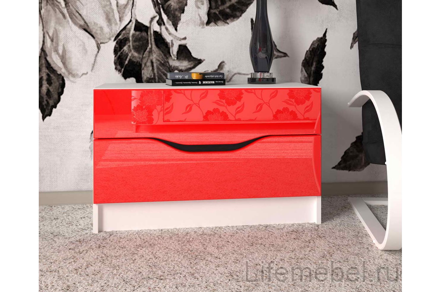 Комод Мебелеф - 50 белый / венге / красный глянец