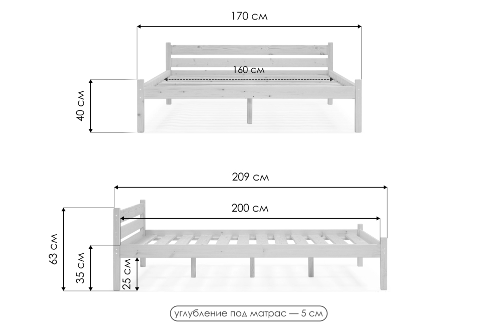 Двуспальная кровать Классика 160 x 200 см с основанием Двуспальная кровать Классика 160 x 200 см с основанием