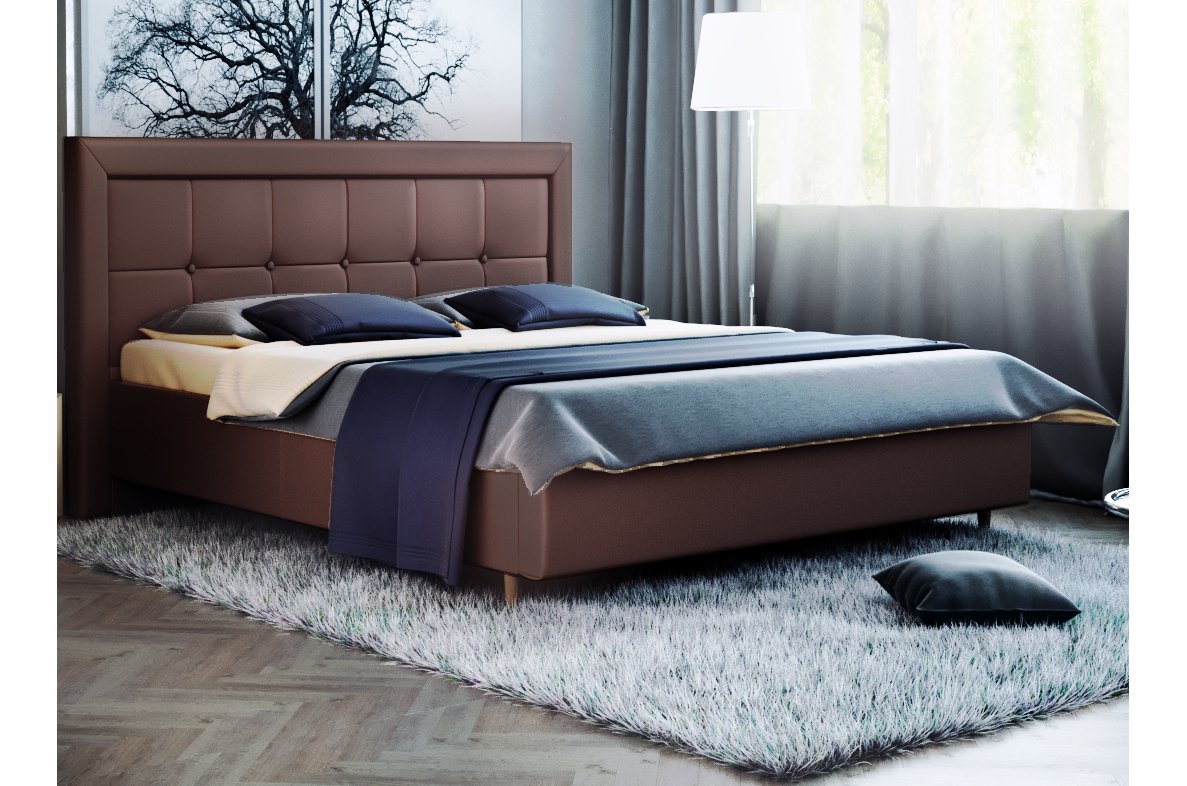 Кровать двуспальная Афродита-8-1 180 х 200 см с ПМ велюр shaggy choco