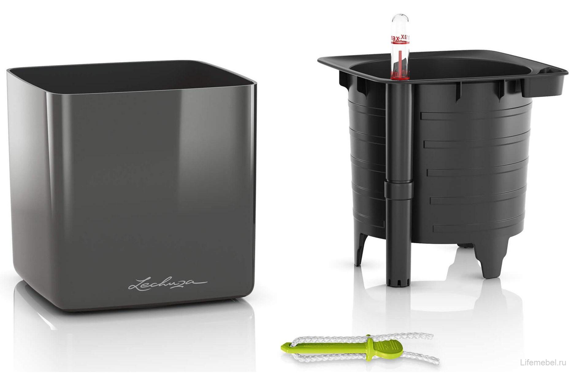 Кашпо Кьюб Глосси 16 антрацит