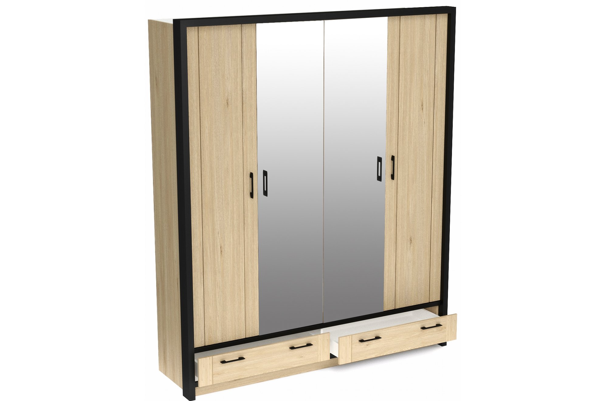 Шкаф Бостон четырехдверный с двумя зеркалами и обкладкой гикори джексон