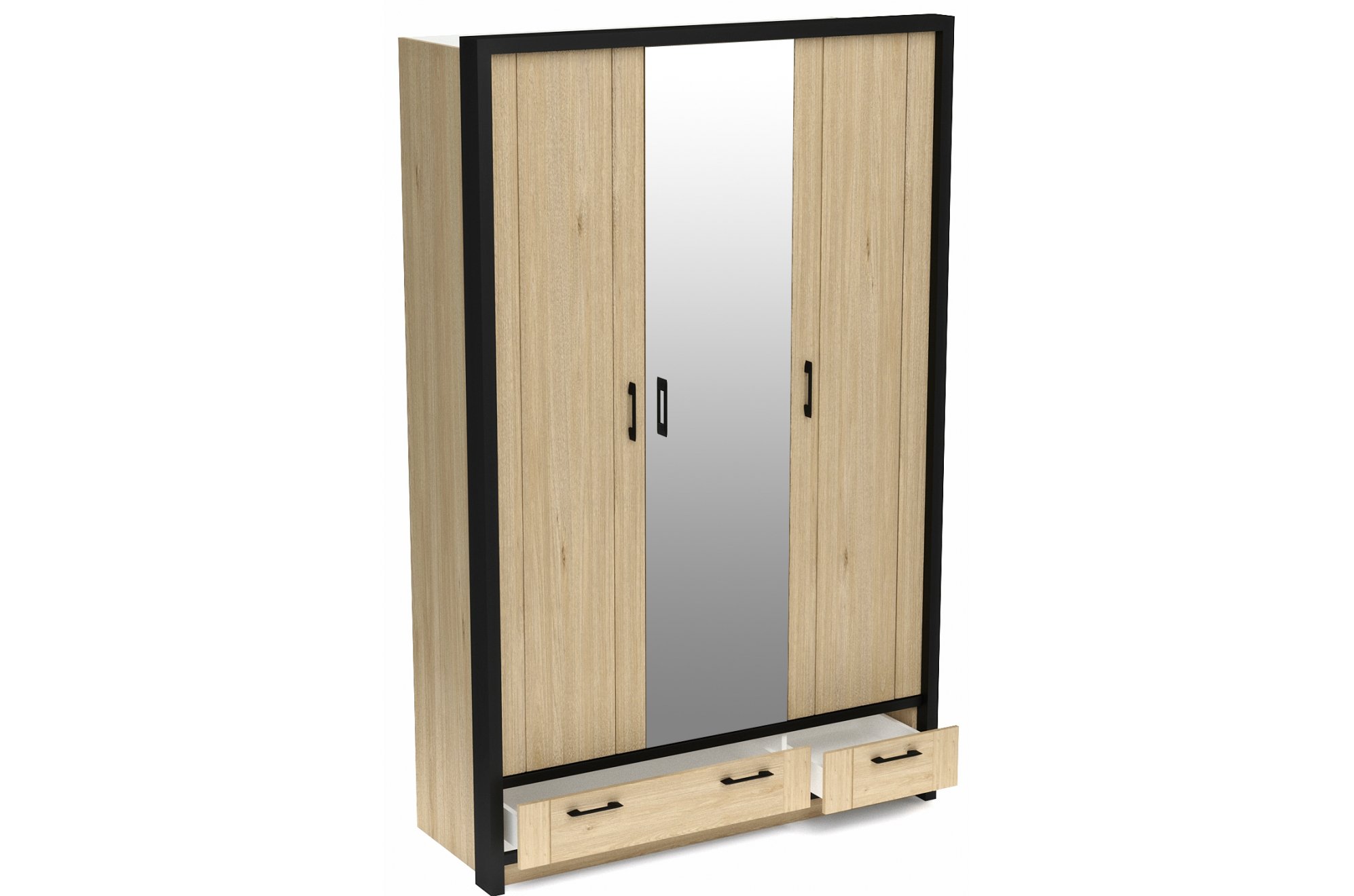 Шкаф Бостон трехдверный с одним зеркалом и обкладкой гикори джексон