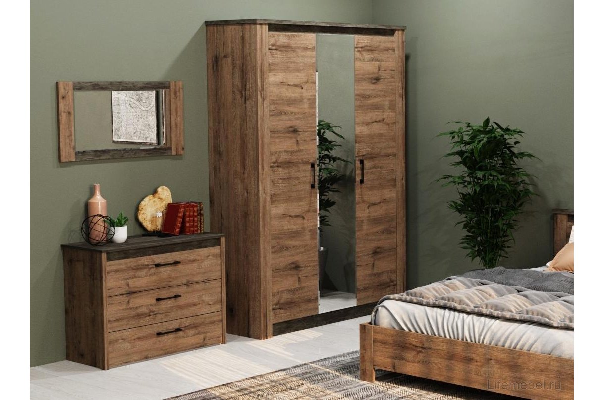 Шкаф Денвер трехдверный дуб веллингтон