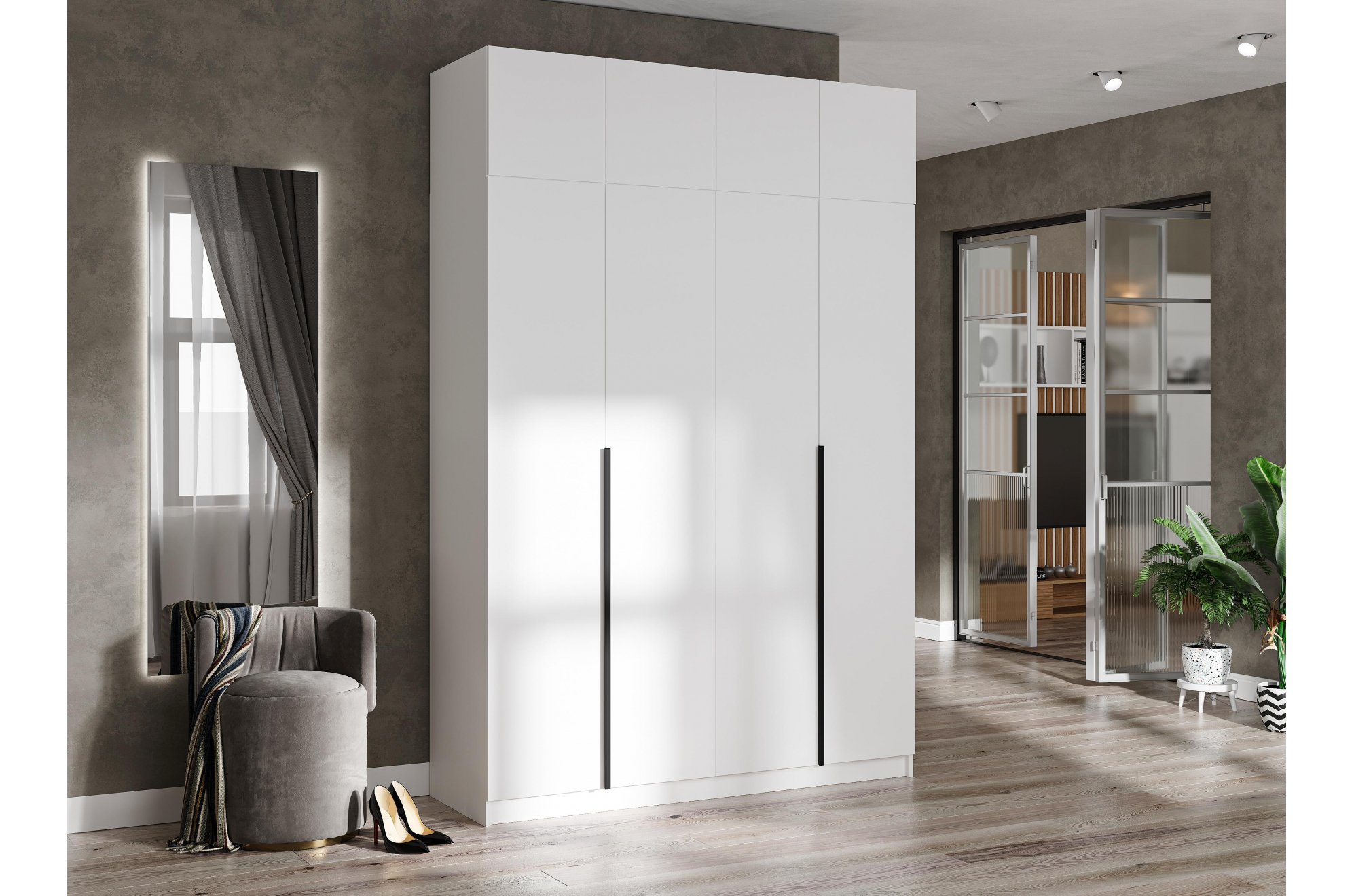 Шкаф Широн 1600 белый / белый с антресолью