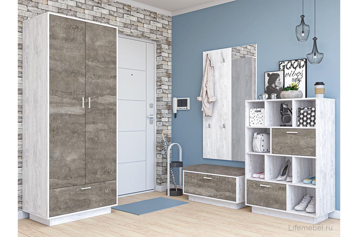 Шкаф Эго Шк-1 на подиуме бетон светлый / камень темный