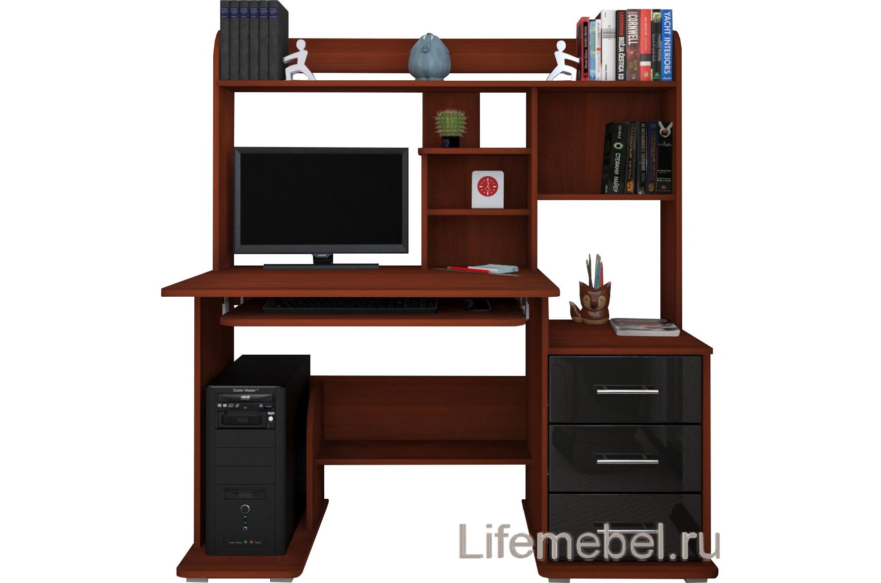 Компьютерный стол Мебелеф - 5 итальянский орех / черный глянец правый