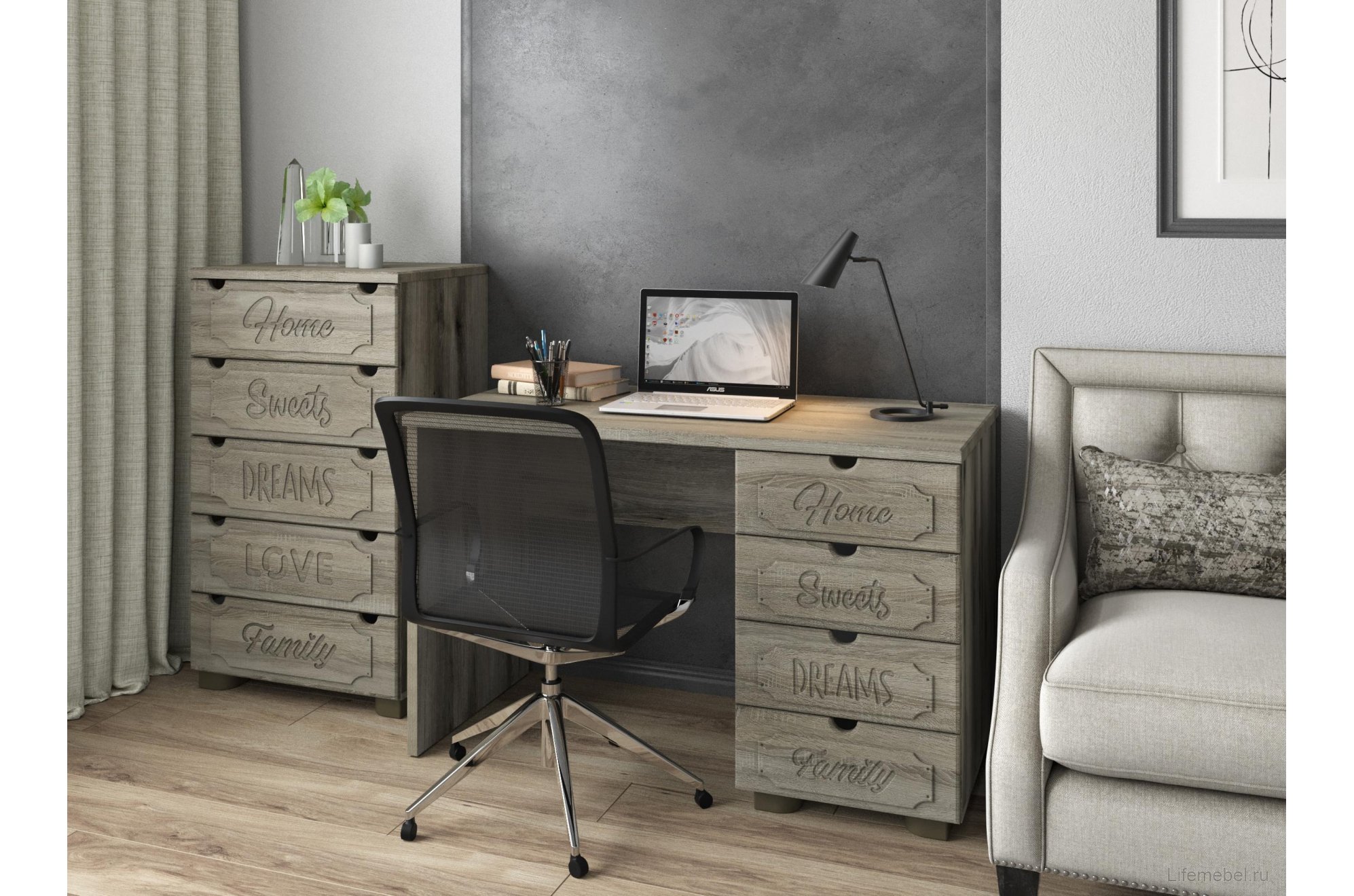 Письменный стол ДримСтар ДС-3 дуб эвок / дуб сонома темный