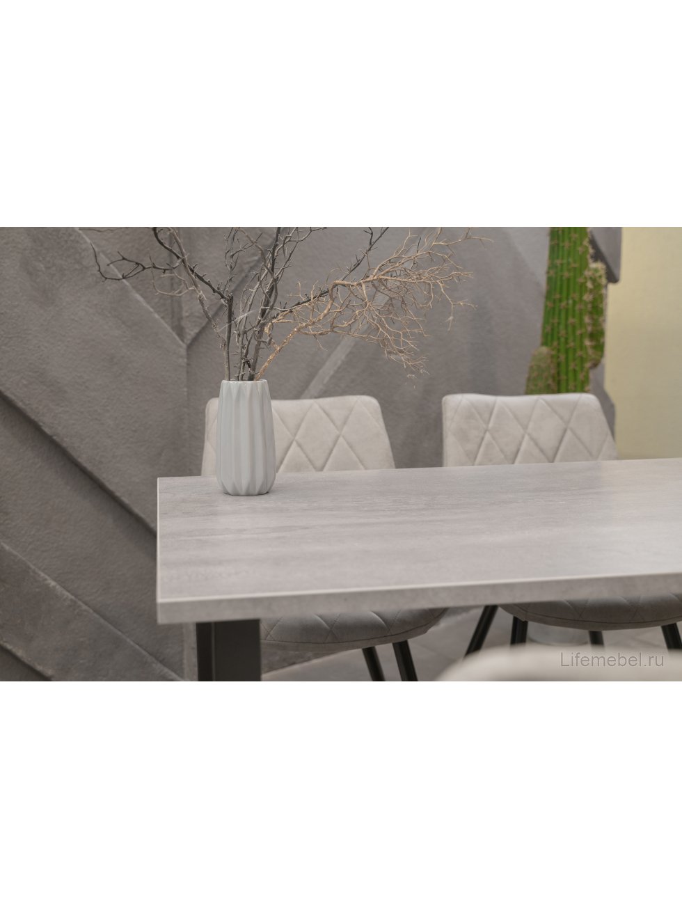 Стол Лота Лофт 140 25 мм черный матовый / бетон