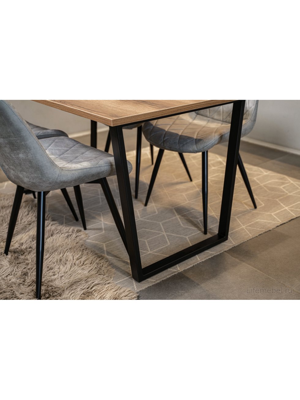 Стол Лота Лофт 140 25 мм черный матовый / дуб вотан