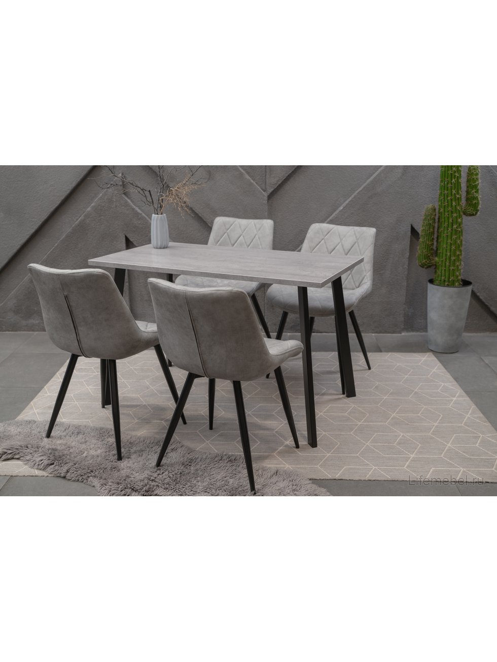 Деревянный стол Тринити Лофт 140х80 бетон светлый / черный матовый