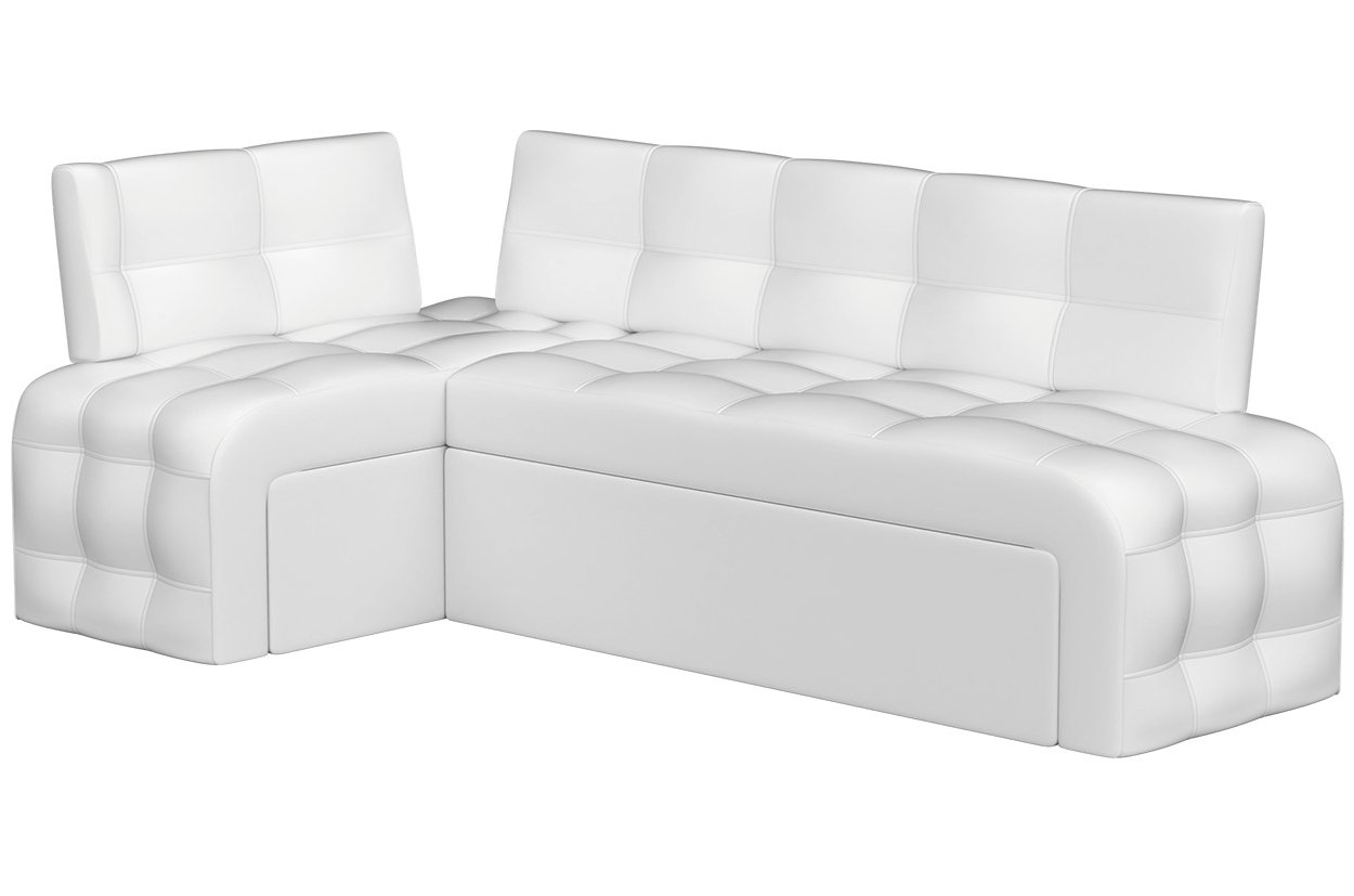 Кухонный диван Люксор угловой экокожа белый левый