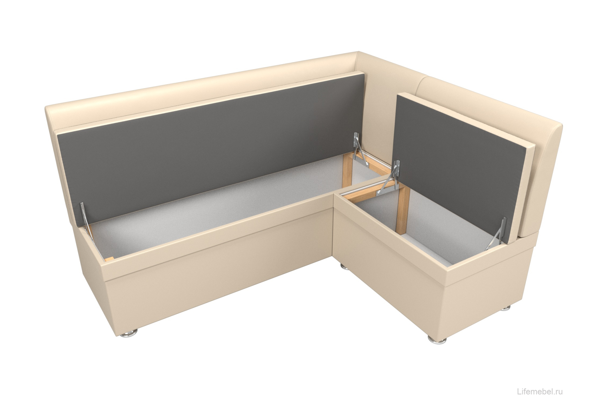 Кухонный диван Уют угловой экокожа бежевый правый