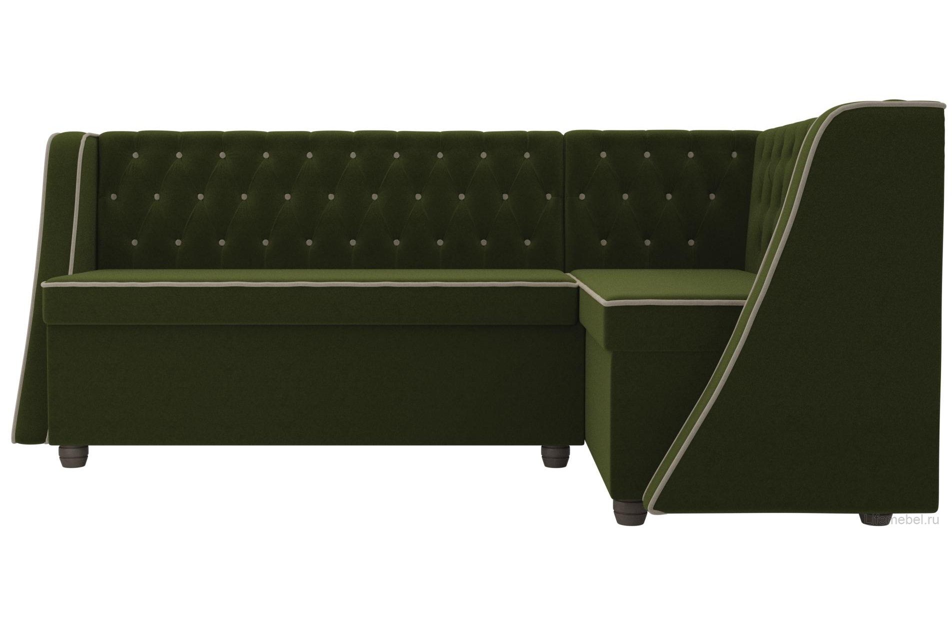 Кухонный диван Лофт правый микровельвет зеленый