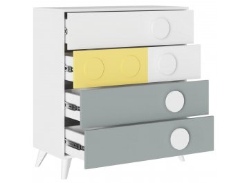 Детский комод Пакола КМ-001 белый гладкий / матовый грин грей софт / матовый солнечно-желтый