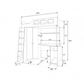 Кровать-чердак Астра 7 белый / железный камень