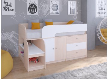 Кровать-чердак Астра 9 1 дуб молочный / белый